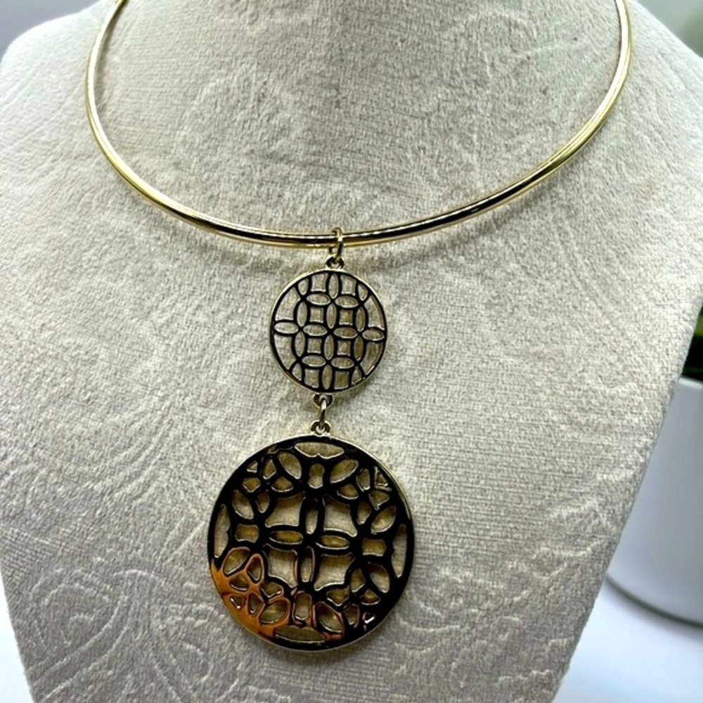 Gold Choker Necklace With Large Pendant Big Bold Stunning Necklace Chunky